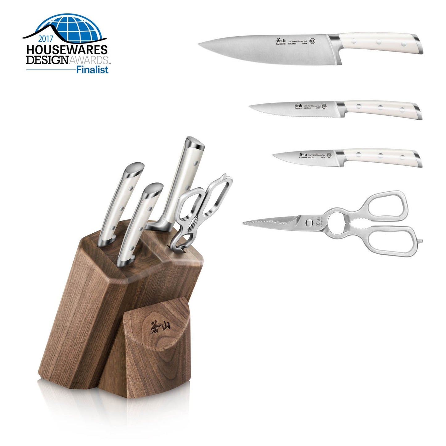 Cangshan S1 Series German Steel Forged 5-Piece Starter Knife Block Set, Walnut