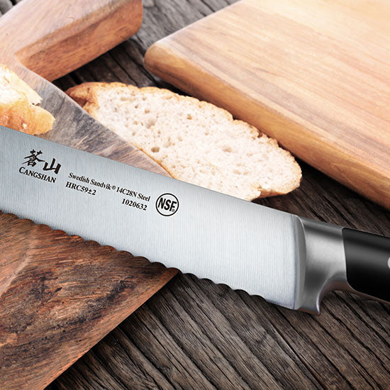 Cangshan TS Series 1020649 Swedish Sandvik 14C28N Steel Forged 26 cm Bread Knife And Wood Sheath Set - Cangshan Cutlery Australia