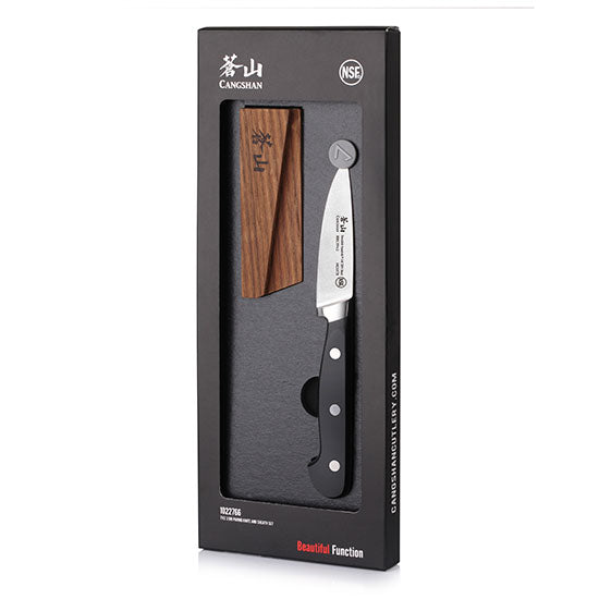 Cangshan TV2 Series Swedish Sandvik 14C28N Steel Forged 9 cm Paring Knife And Wood Sheath Set - Cangshan Cutlery Australia