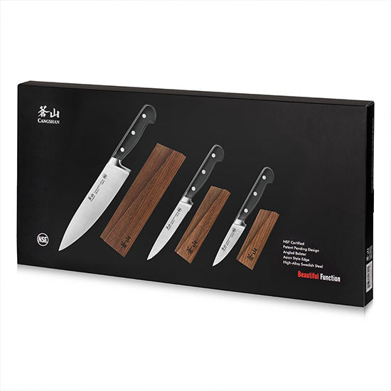 Cangshan TV2 Series Swedish Sandvik 14C28N Steel Forged 3-Piece Starter Knife Set With Wood Sheaths - Cangshan Cutlery Australia