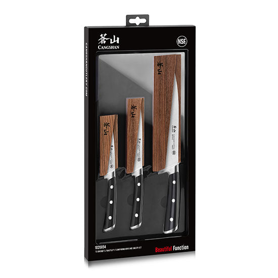 Cangshan TS Series Swedish Sandvik 14C28N Steel Forged 3-Piece Starter Knife Set With Wood Sheaths - Cangshan Cutlery Australia