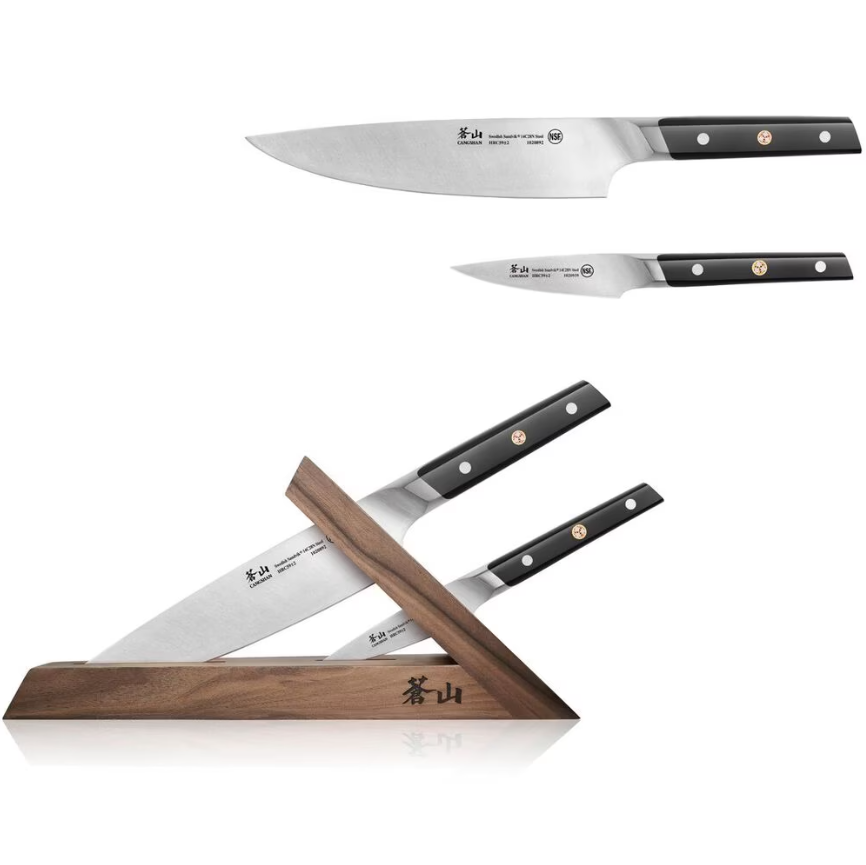 Cangshan TC Series Swedish Sandvik Steel Forged 3-Piece TAI Knife Block Set, Walnut
